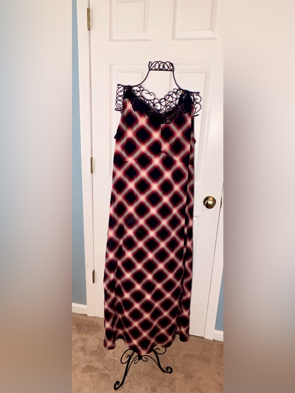 torrid Black & Red Plaid Maxi Dress with Lace Trim